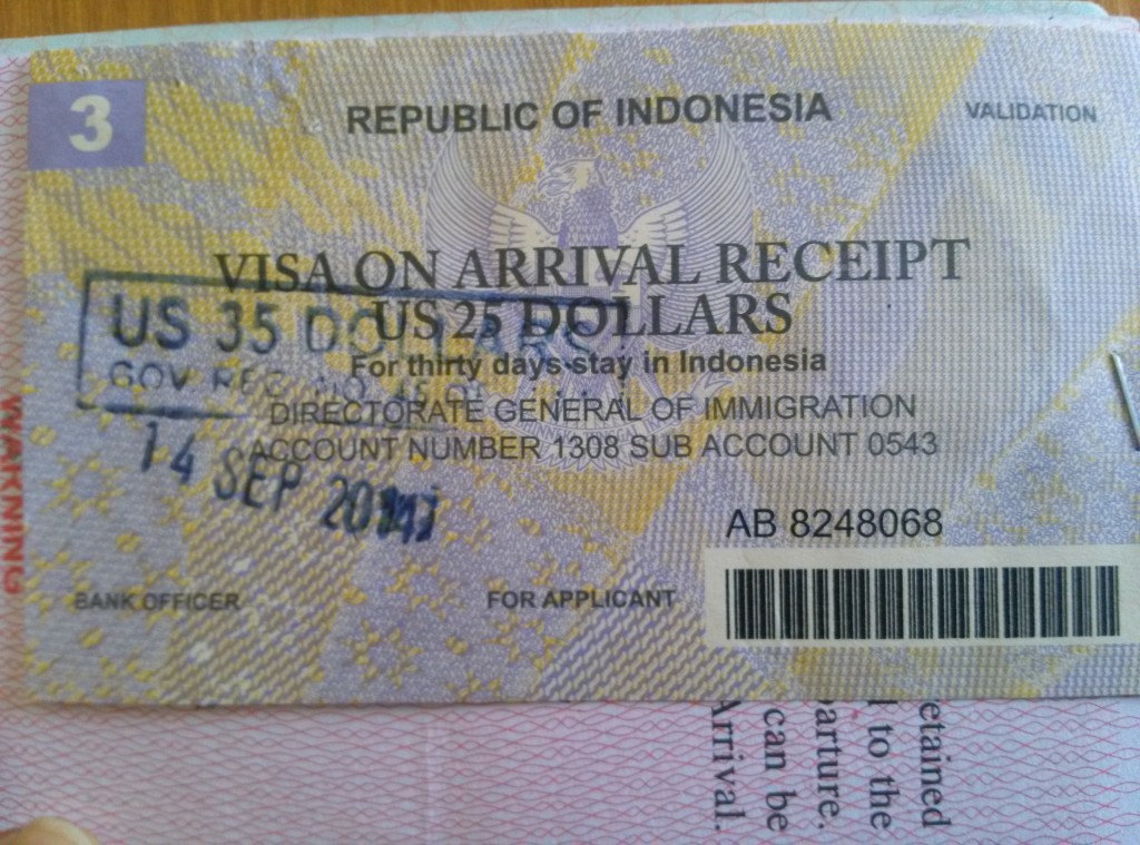 Indonesian Visa On Arrival Receipt - Bali in a nutshell